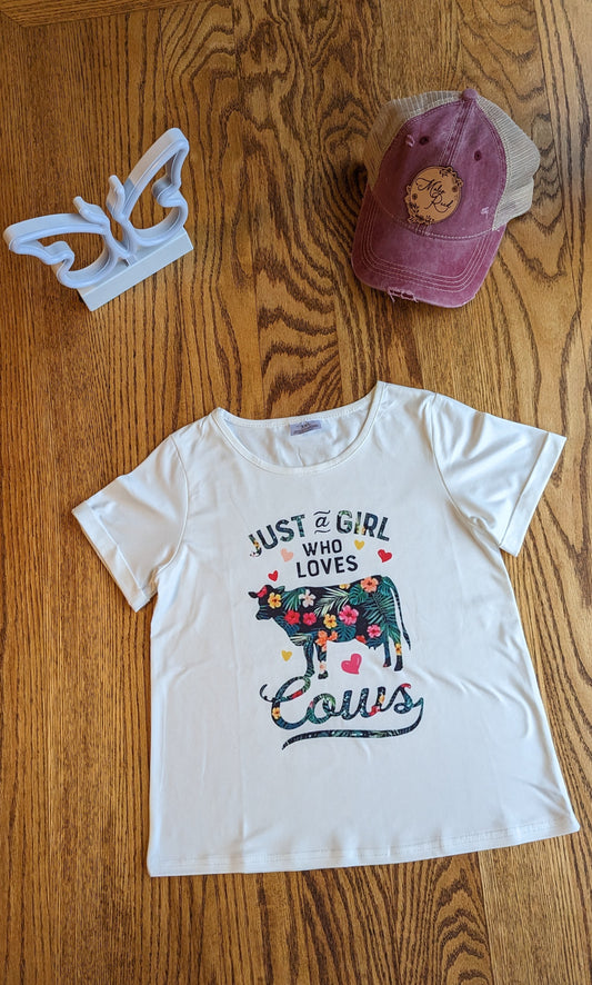 Just A Girl Who Loves Cows Shirt 7Y (RTS)