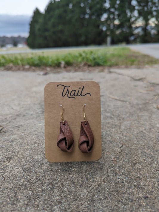 Brown Knot Leather Earrings